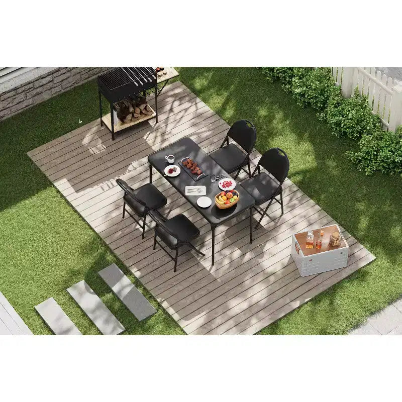 Ensemble table et chaises de salle à manger pliantes 5 pièces, table de jeu portable rembourrée en PU avec 4 chaises rembourrées, cadre métallique robuste, pour salle à manger, camping