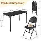 Ensemble table et chaises de salle à manger pliantes 5 pièces, table de jeu portable rembourrée en PU avec 4 chaises rembourrées, cadre métallique robuste, pour salle à manger, camping