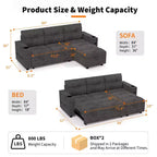 Canapé-lit convertible en L avec couchage escamotable de 213 cm, accoudoirs de rangement dissimulés, porte-gobelets et ports de charge USB, canapé modulable pour salon