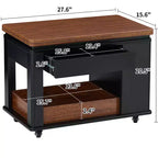 JVNOXK Table basse/table d'appoint multifonction moderne de 70 cm avec plateau pliant et roulettes, rangement multi-niveaux, noir et noyer