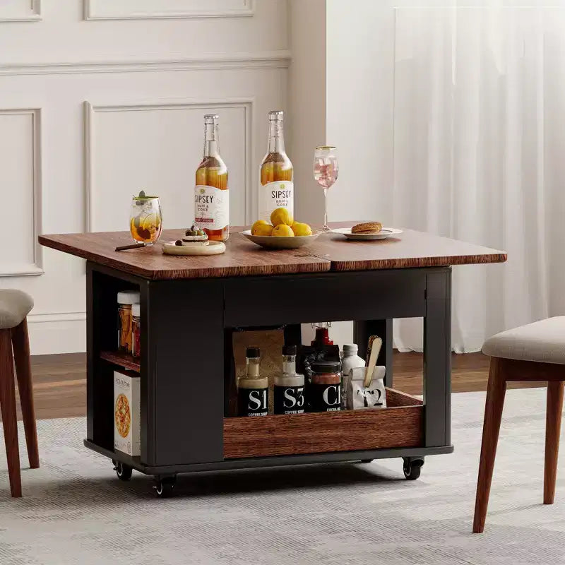 JVNOXK Table basse/table d'appoint multifonction moderne de 70 cm avec plateau pliant et roulettes, rangement multi-niveaux, noir et noyer