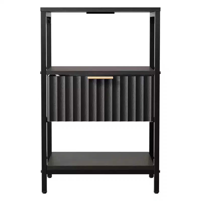 Table de chevet Karl Home de 38 cm de large - 1 tiroir, 2 étagères, prise de courant américaine