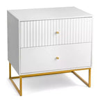 Table de chevet Karl Home blanche P2 MDF quadrillée plate 2 tiroirs 70 cm