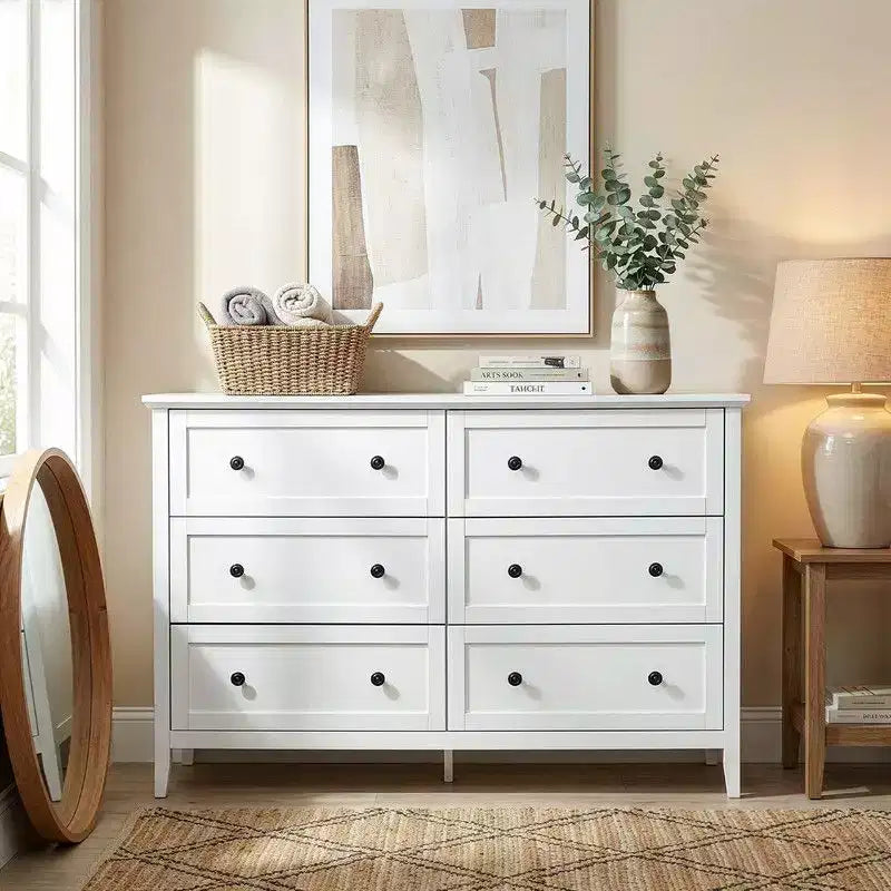 Commode à six tiroirs Karl Home de 47 pouces avec double poignée, design de cadre et finition en mélamine