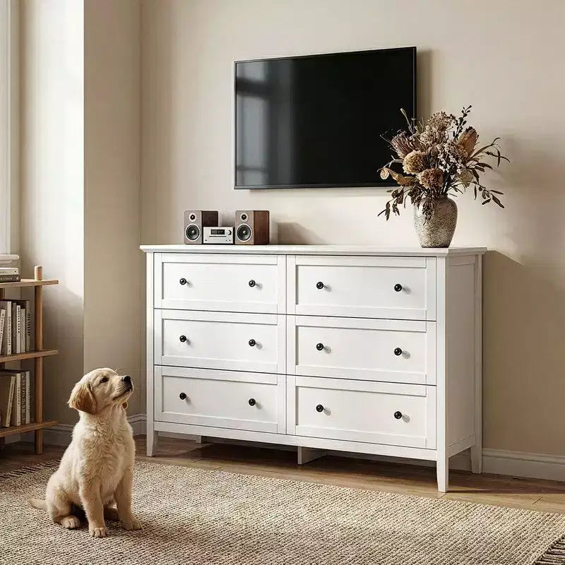 Commode à six tiroirs Karl Home de 47 pouces avec double poignée, design de cadre et finition en mélamine