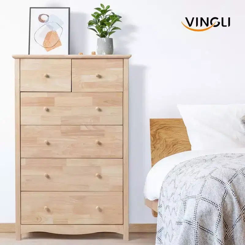 Karl Home Commode 6 tiroirs en bois d'hévéa naturel 1 pièce
