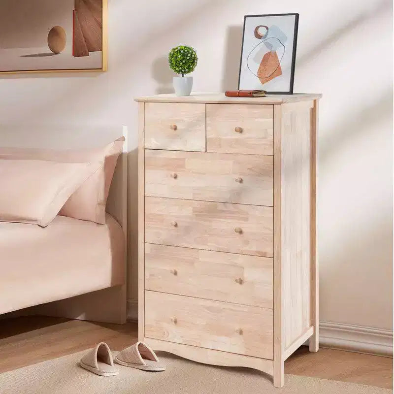 Karl Home Commode 6 tiroirs en bois d'hévéa naturel 1 pièce