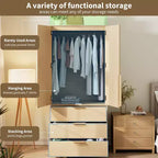 Armoire penderie en bois de 176,5 cm avec 3 tiroirs, tringle à vêtements, 2 portes, armoire de rangement de grande capacité pour chambre à coucher