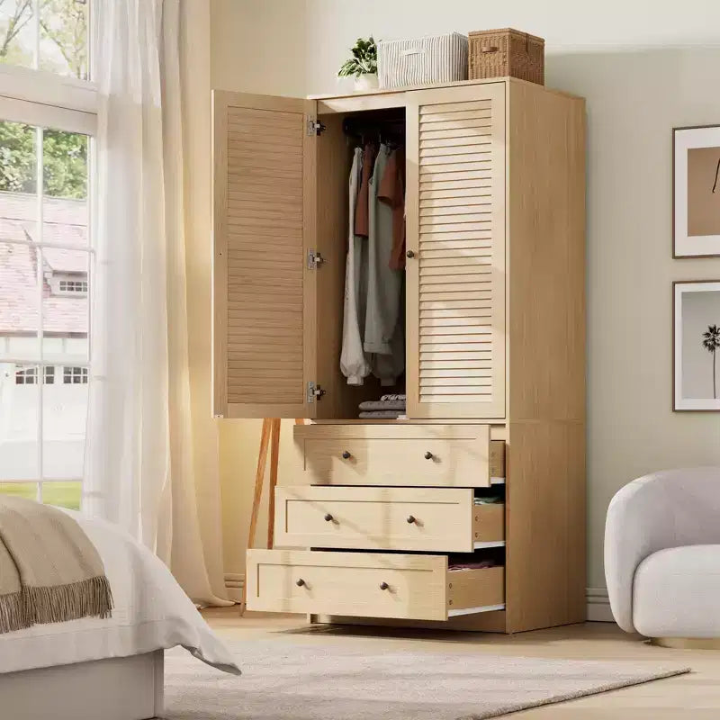 Armoire penderie en bois de 176,5 cm avec 3 tiroirs, tringle à vêtements, 2 portes, armoire de rangement de grande capacité pour chambre à coucher