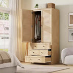 Armoire penderie en bois de 176,5 cm avec 3 tiroirs, tringle à vêtements, 2 portes, armoire de rangement de grande capacité pour chambre à coucher
