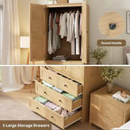 Armoire penderie en bois de 176,5 cm avec 3 tiroirs, tringle à vêtements, 2 portes, armoire de rangement de grande capacité pour chambre à coucher