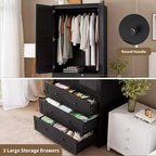 Armoire penderie en bois de 176,5 cm avec 3 tiroirs, tringle à vêtements, 2 portes, armoire de rangement de grande capacité pour chambre à coucher