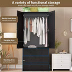 Armoire penderie en bois de 176,5 cm avec 3 tiroirs, tringle à vêtements, 2 portes, armoire de rangement de grande capacité pour chambre à coucher
