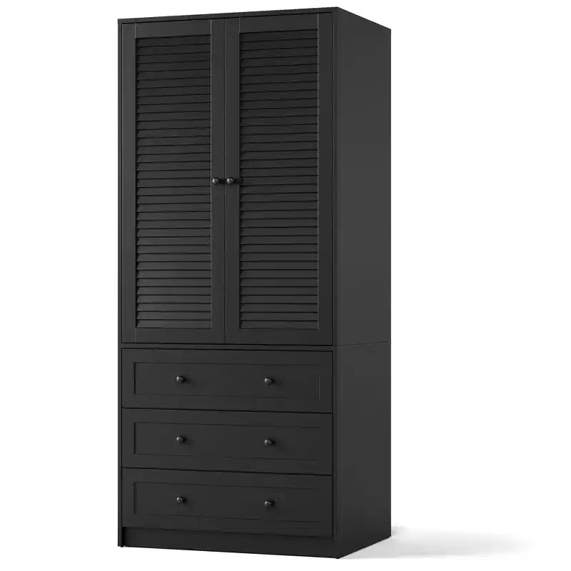 Armoire penderie en bois de 176,5 cm avec 3 tiroirs, tringle à vêtements, 2 portes, armoire de rangement de grande capacité pour chambre à coucher
