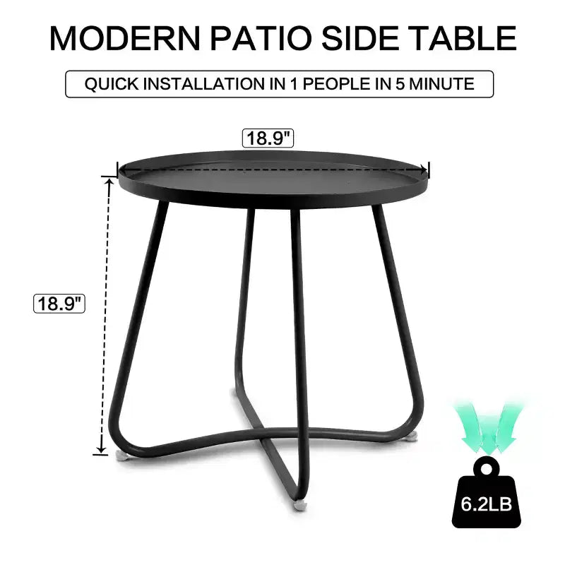 AEELLEEA Table d'appoint ronde d'extérieur, table de collation moderne en métal pour terrasse, petite table basse pour salon, balcon, cour, porche, noire