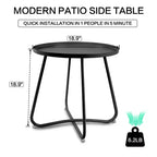 AEELLEEA Table d'appoint ronde d'extérieur, table de collation moderne en métal pour terrasse, petite table basse pour salon, balcon, cour, porche, noire