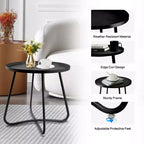 AEELLEEA Table d'appoint ronde d'extérieur, table de collation moderne en métal pour terrasse, petite table basse pour salon, balcon, cour, porche, noire