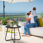 AEELLEEA Table d'appoint ronde d'extérieur, table de collation moderne en métal pour terrasse, petite table basse pour salon, balcon, cour, porche, noire