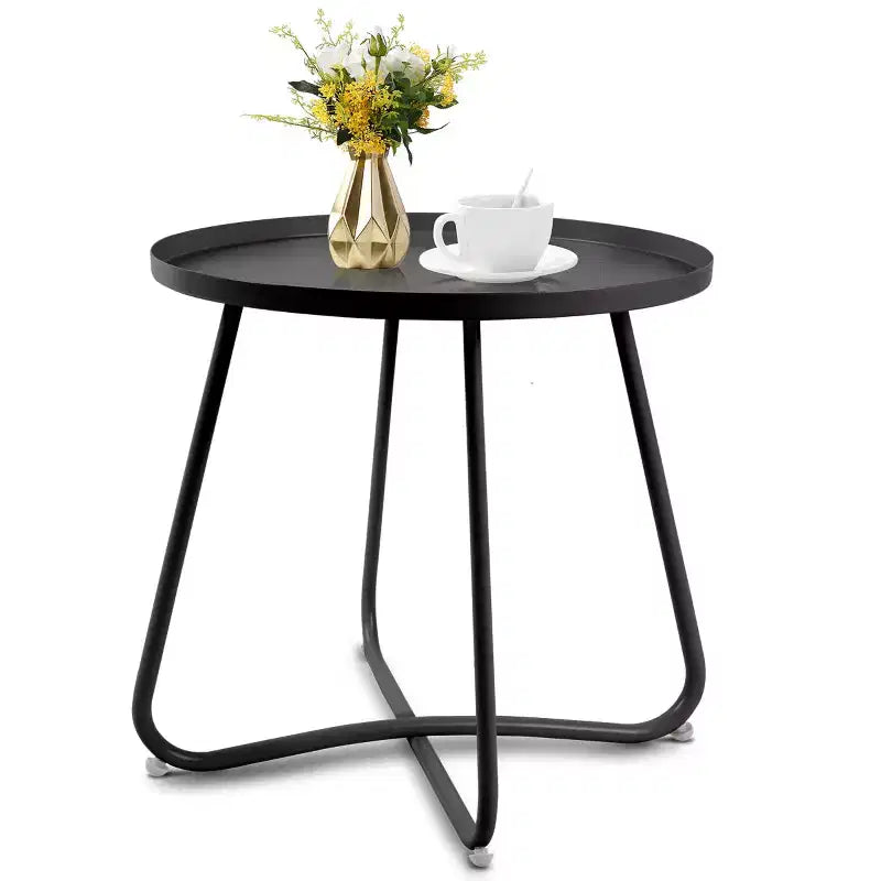 AEELLEEA Table d'appoint ronde d'extérieur, table de collation moderne en métal pour terrasse, petite table basse pour salon, balcon, cour, porche, noire
