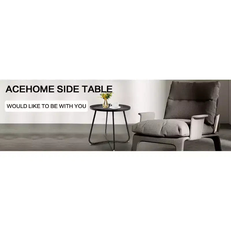 AEELLEEA Table d'appoint ronde d'extérieur, table de collation moderne en métal pour terrasse, petite table basse pour salon, balcon, cour, porche, noire