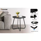 AEELLEEA Table d'appoint ronde d'extérieur, table de collation moderne en métal pour terrasse, petite table basse pour salon, balcon, cour, porche, noire