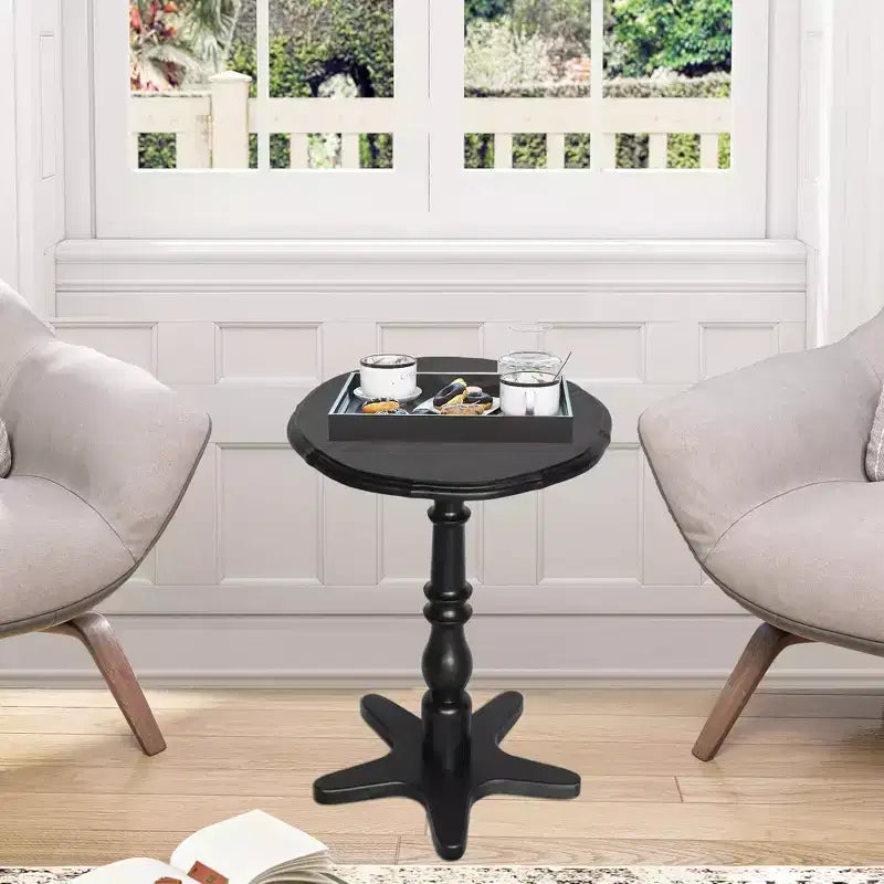 Table d'appoint ronde vintage noire de 15,75 pouces, Table d'appoint en bois sur pied Table de chevet d'appoint pour salon chambre entrée
