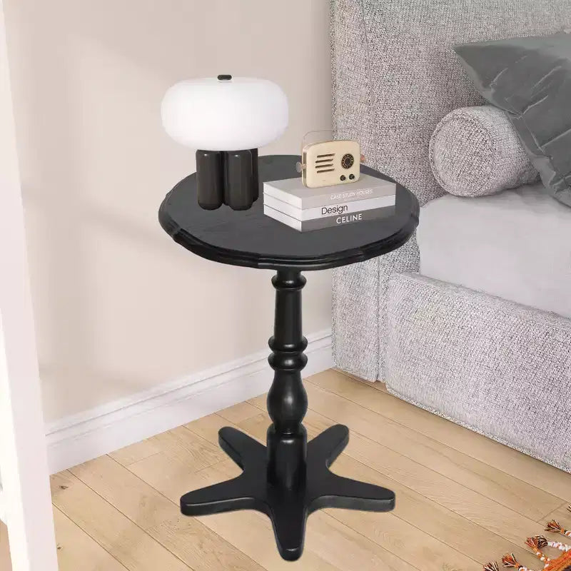 Table d'appoint ronde vintage noire de 15,75 pouces, Table d'appoint en bois sur pied Table de chevet d'appoint pour salon chambre entrée
