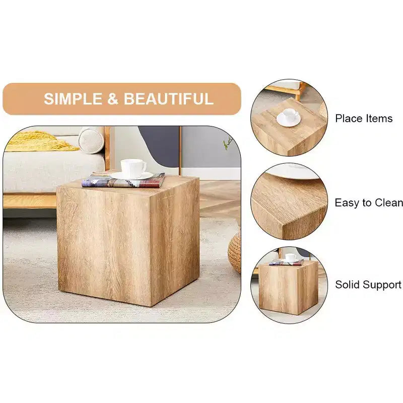 Table basse en MDF de couleur bois clair 15,7, table d'appoint carrée minimaliste à texture lisse sans assemblage pour salon