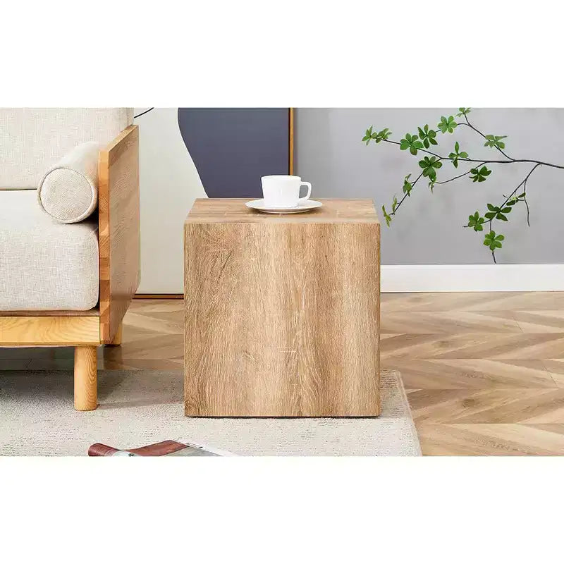 Table basse en MDF de couleur bois clair 15,7, table d'appoint carrée minimaliste à texture lisse sans assemblage pour salon
