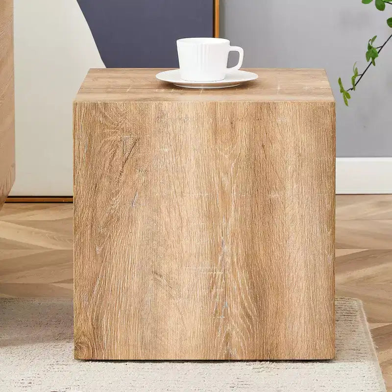 Table basse en MDF de couleur bois clair 15,7, table d'appoint carrée minimaliste à texture lisse sans assemblage pour salon