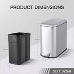 Poubelle compacte en acier inoxydable avec fermeture douce, couvercle anti-odeurs, poignée portable et pédale pour cuisine, salle de bain, bureau, chambre