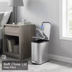 Poubelle compacte en acier inoxydable avec fermeture douce, couvercle anti-odeurs, poignée portable et pédale pour cuisine, salle de bain, bureau, chambre