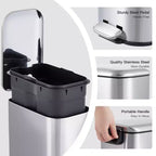 Poubelle compacte en acier inoxydable avec fermeture douce, couvercle anti-odeurs, poignée portable et pédale pour cuisine, salle de bain, bureau, chambre