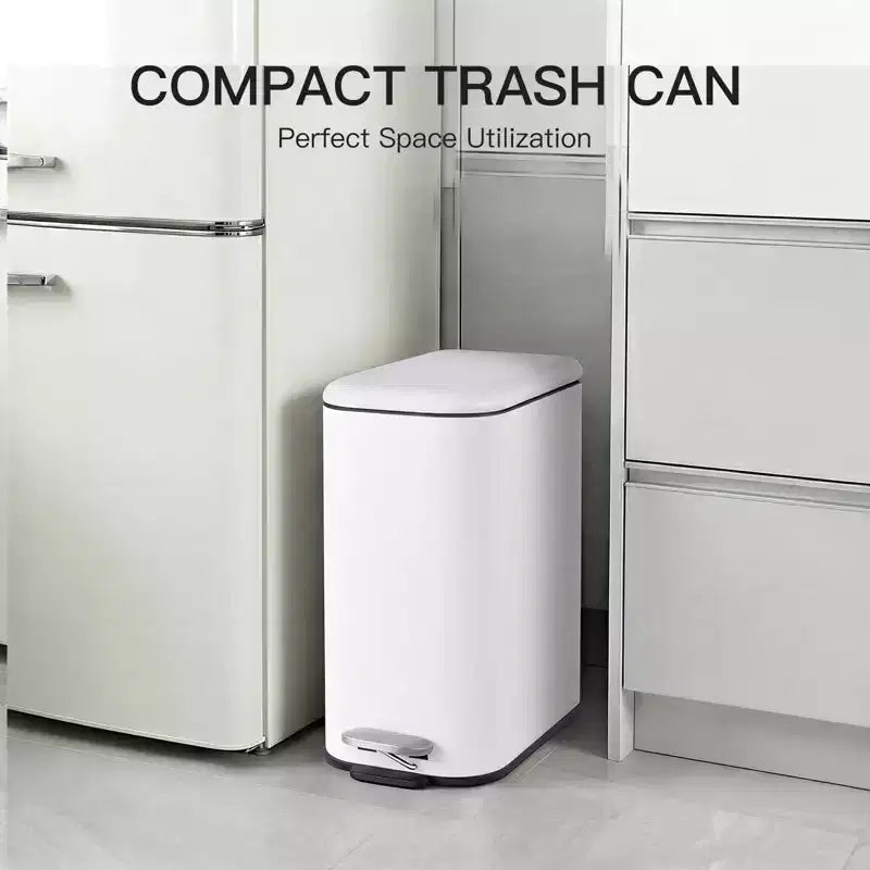 Poubelle compacte en acier inoxydable avec fermeture douce, couvercle anti-odeurs, poignée portable et pédale pour cuisine, salle de bain, bureau, chambre
