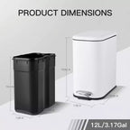 Poubelle compacte en acier inoxydable avec fermeture douce, couvercle anti-odeurs, poignée portable et pédale pour cuisine, salle de bain, bureau, chambre
