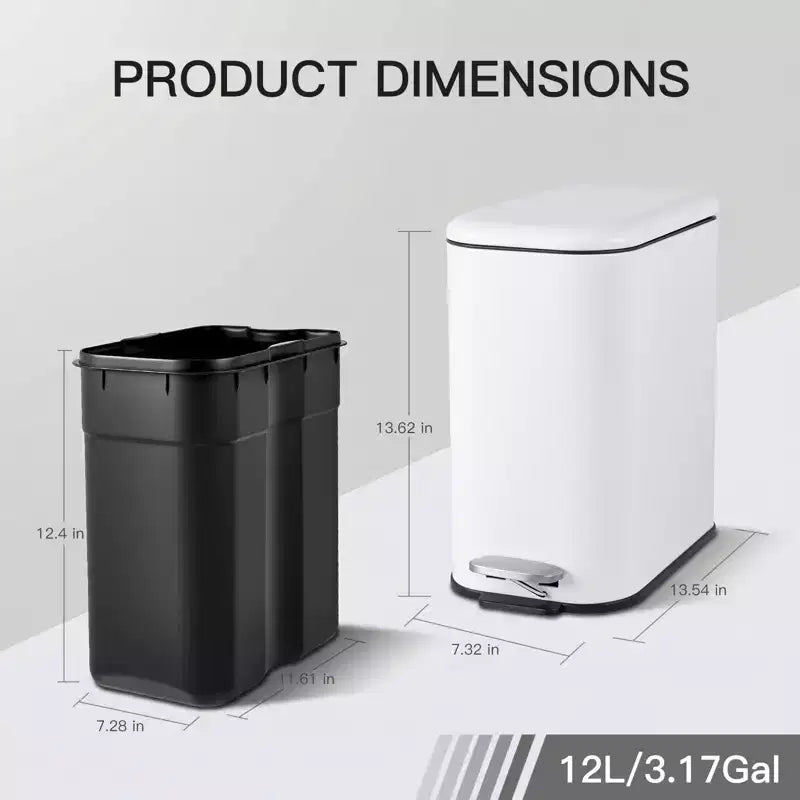 Poubelle compacte en acier inoxydable avec fermeture douce, couvercle anti-odeurs, poignée portable et pédale pour cuisine, salle de bain, bureau, chambre