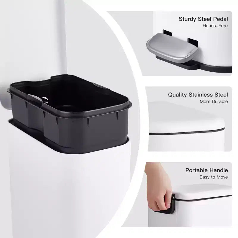 Poubelle compacte en acier inoxydable avec fermeture douce, couvercle anti-odeurs, poignée portable et pédale pour cuisine, salle de bain, bureau, chambre