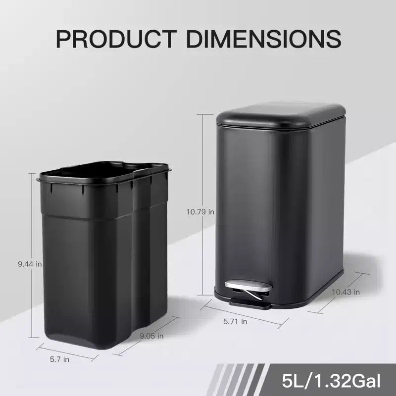 Poubelle compacte en acier inoxydable avec fermeture douce, couvercle anti-odeurs, poignée portable et pédale pour cuisine, salle de bain, bureau, chambre