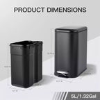 Poubelle compacte en acier inoxydable avec fermeture douce, couvercle anti-odeurs, poignée portable et pédale pour cuisine, salle de bain, bureau, chambre