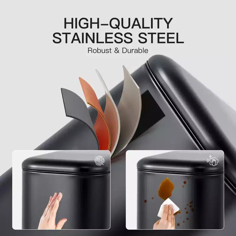 Poubelle compacte en acier inoxydable avec fermeture douce, couvercle anti-odeurs, poignée portable et pédale pour cuisine, salle de bain, bureau, chambre