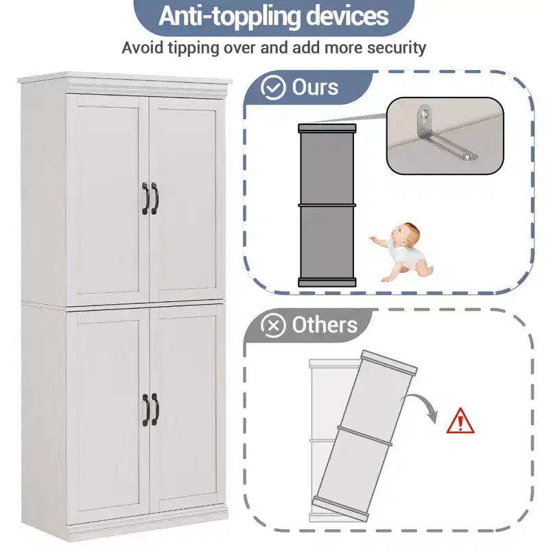 70 Meuble Colonne de Cuisine avec Portes et Étagères Réglables, Meuble de Rangement Autonome, Grande Armoire de Rangement pour Salle de Bain