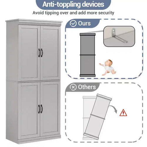 70 Meuble Colonne de Cuisine avec Portes et Étagères Réglables, Meuble de Rangement Autonome, Grande Armoire de Rangement pour Salle de Bain