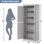 70 Meuble Colonne de Cuisine avec Portes et Étagères Réglables, Meuble de Rangement Autonome, Grande Armoire de Rangement pour Salle de Bain