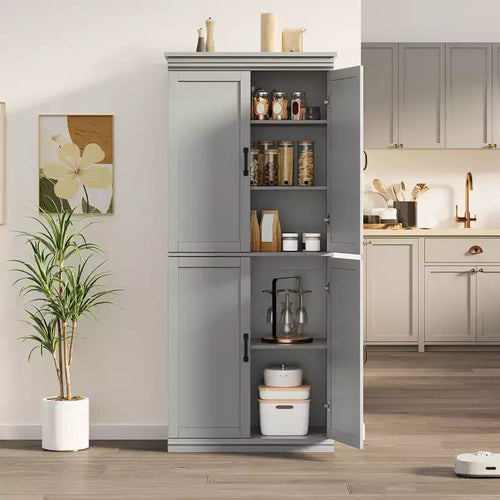 70 Tall Kitchen Pantry Cabinet w/ Doors and Adjustable Shelves, Freestanding Cupboard, Tall Storage Cabinet for Bathroom