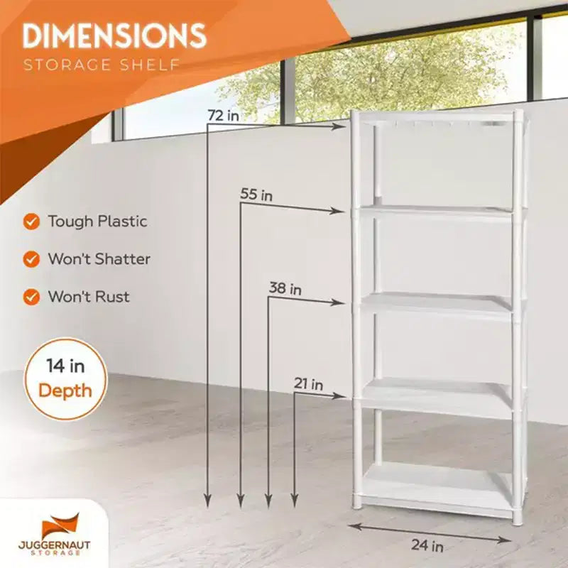 Juggernaut Storage 70 Étagère de rangement utilitaire en plastique à 5 niveaux pour garage, abri de jardin ou serre, capacité maximale de 158 kg, noir
