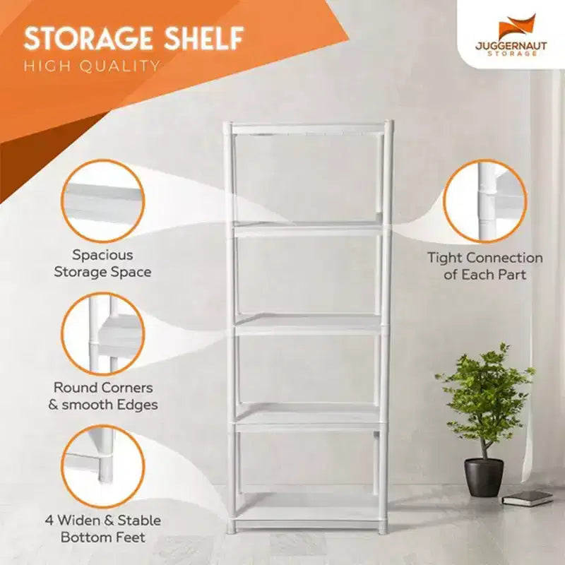 Juggernaut Storage 70 Étagère de rangement utilitaire en plastique à 5 niveaux pour garage, abri de jardin ou serre, capacité maximale de 158 kg, noir