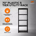 Juggernaut Storage 70 Étagère de rangement utilitaire en plastique à 5 niveaux pour garage, abri de jardin ou serre, capacité maximale de 158 kg, noir
