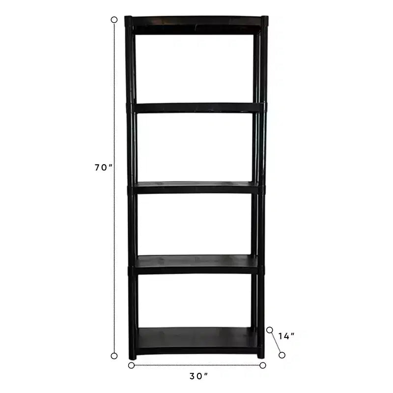 Juggernaut Storage 70 Étagère de rangement utilitaire en plastique à 5 niveaux pour garage, abri de jardin ou serre, capacité maximale de 158 kg, noir