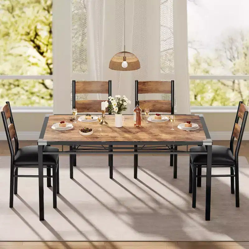 Ensemble Table à Manger 4 Chaises Rembourrées, Construction en Bois Robuste, Protections d'Angle, Parfait pour Appartement ou Petite Salle à Manger