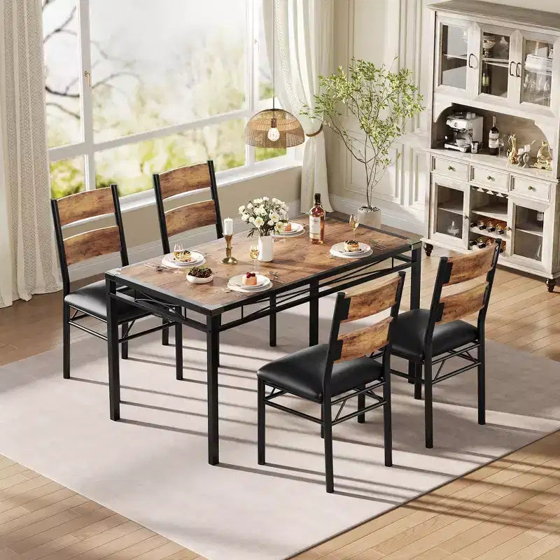 Ensemble Table à Manger 4 Chaises Rembourrées, Construction en Bois Robuste, Protections d'Angle, Parfait pour Appartement ou Petite Salle à Manger